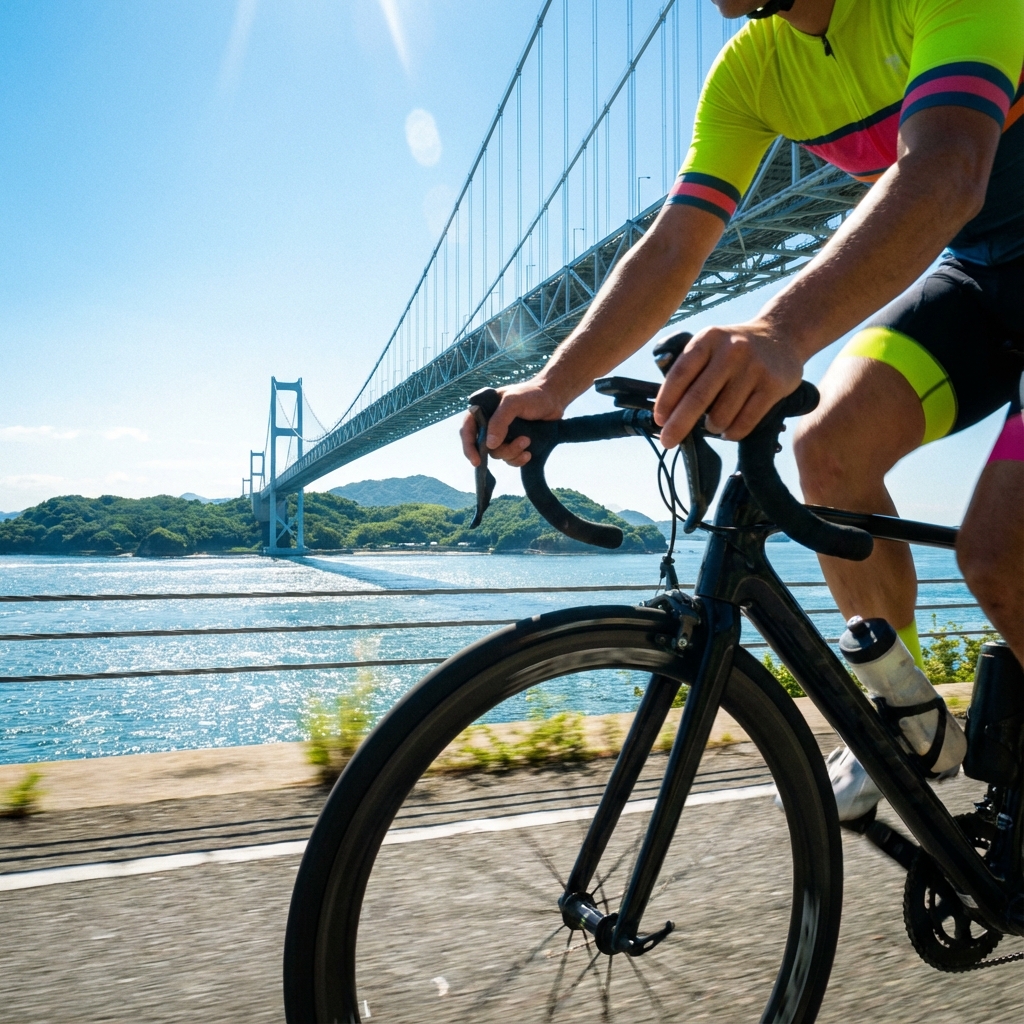Cycling on Shimanami Kaido bridge