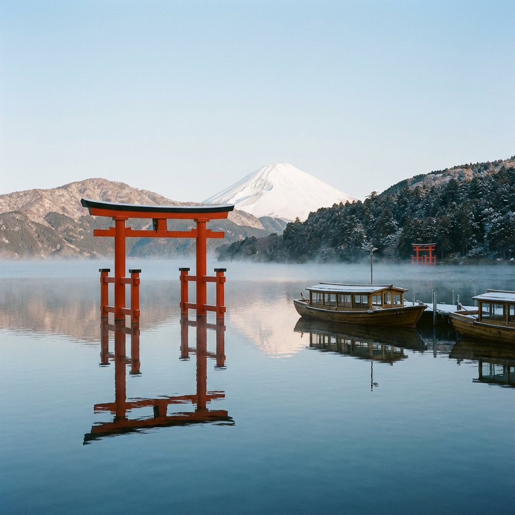 Hakone Shrine and Mt. Fuji