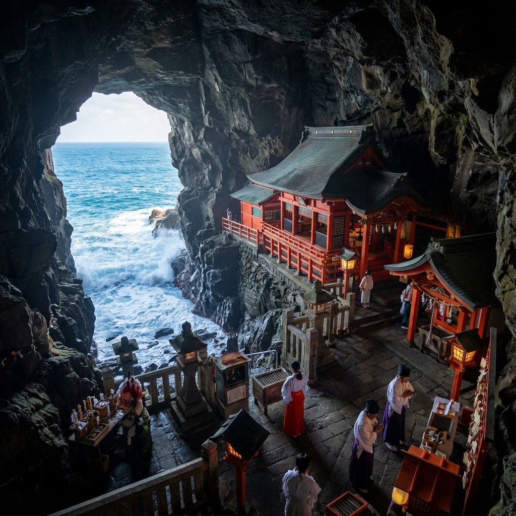 Vermilion Udo Shrine inside a cave