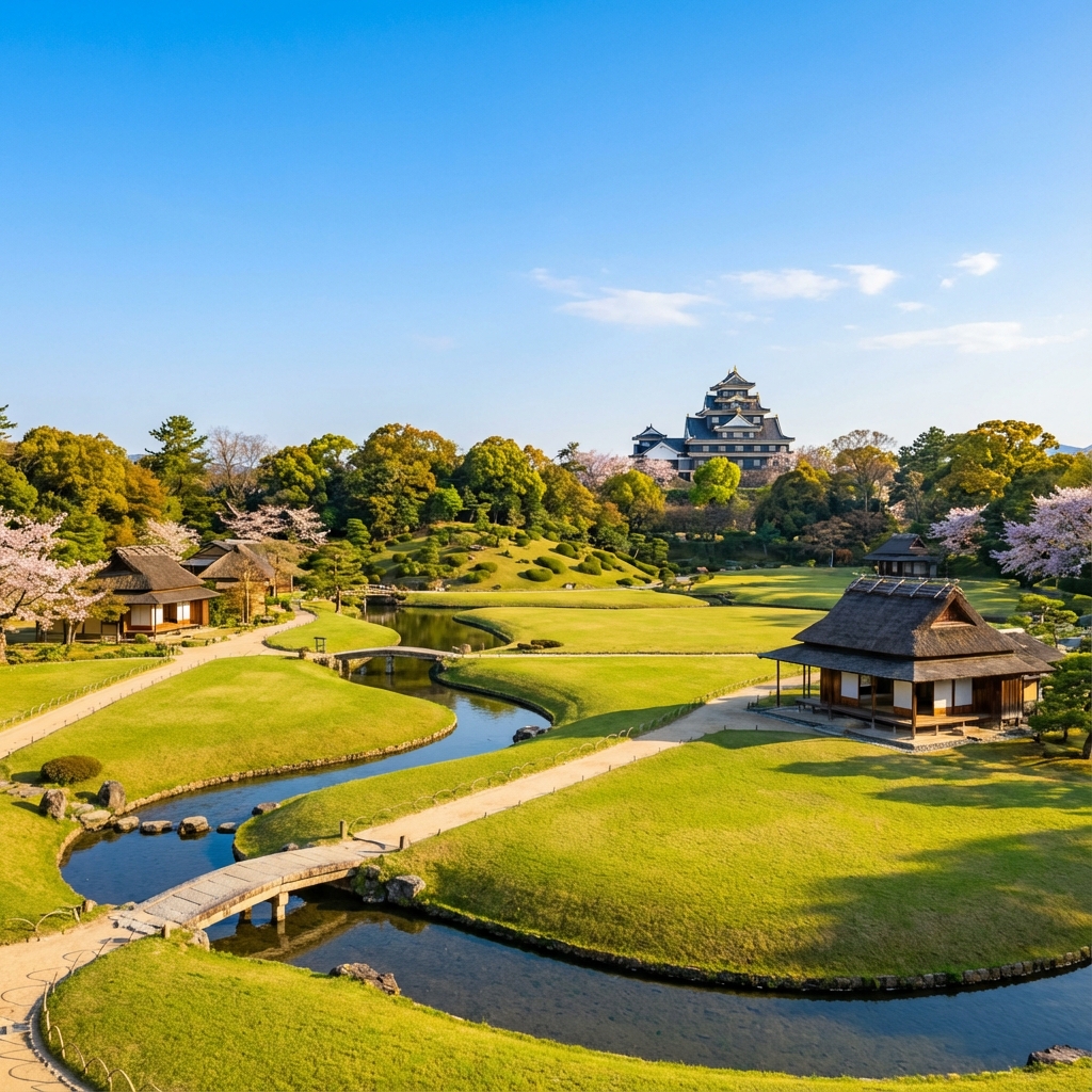 Okayama Korakuen Garden with Okayama Castle