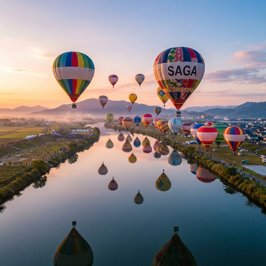 Saga International Balloon Festival at sunrise