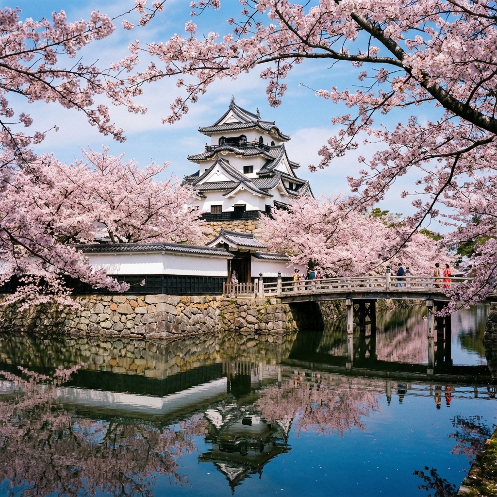 Hikone Castle framed by cherry blossoms