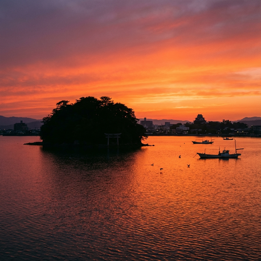 Breathtaking sunset over Lake Shinji