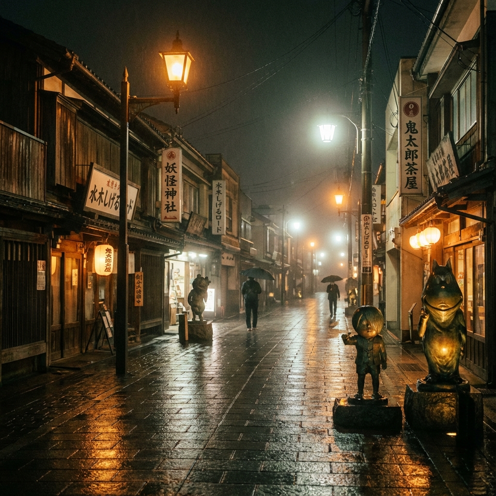 Atmospheric night view of Mizuki Shigeru Road