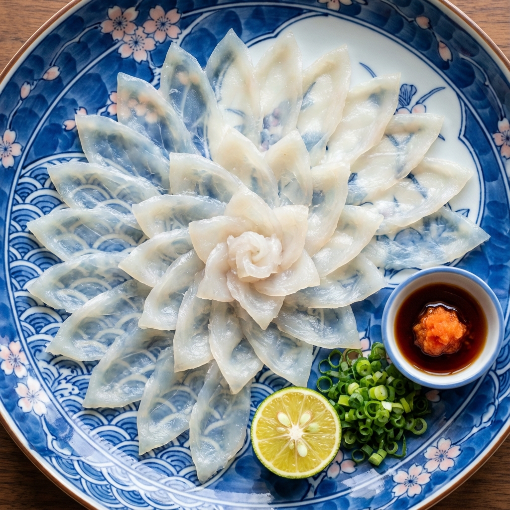 Exquisite Fugu Sashimi presentation