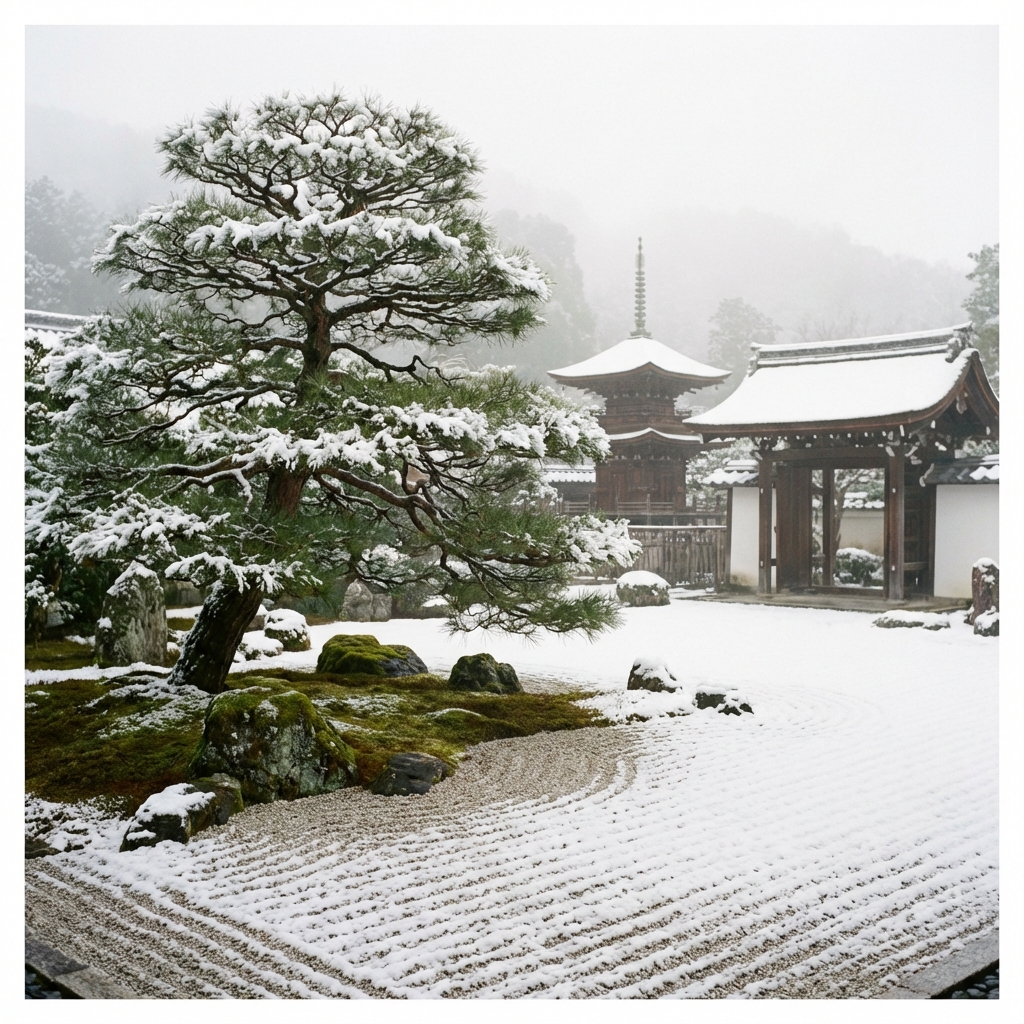 古都の冬、静寂の庭園を歩く。